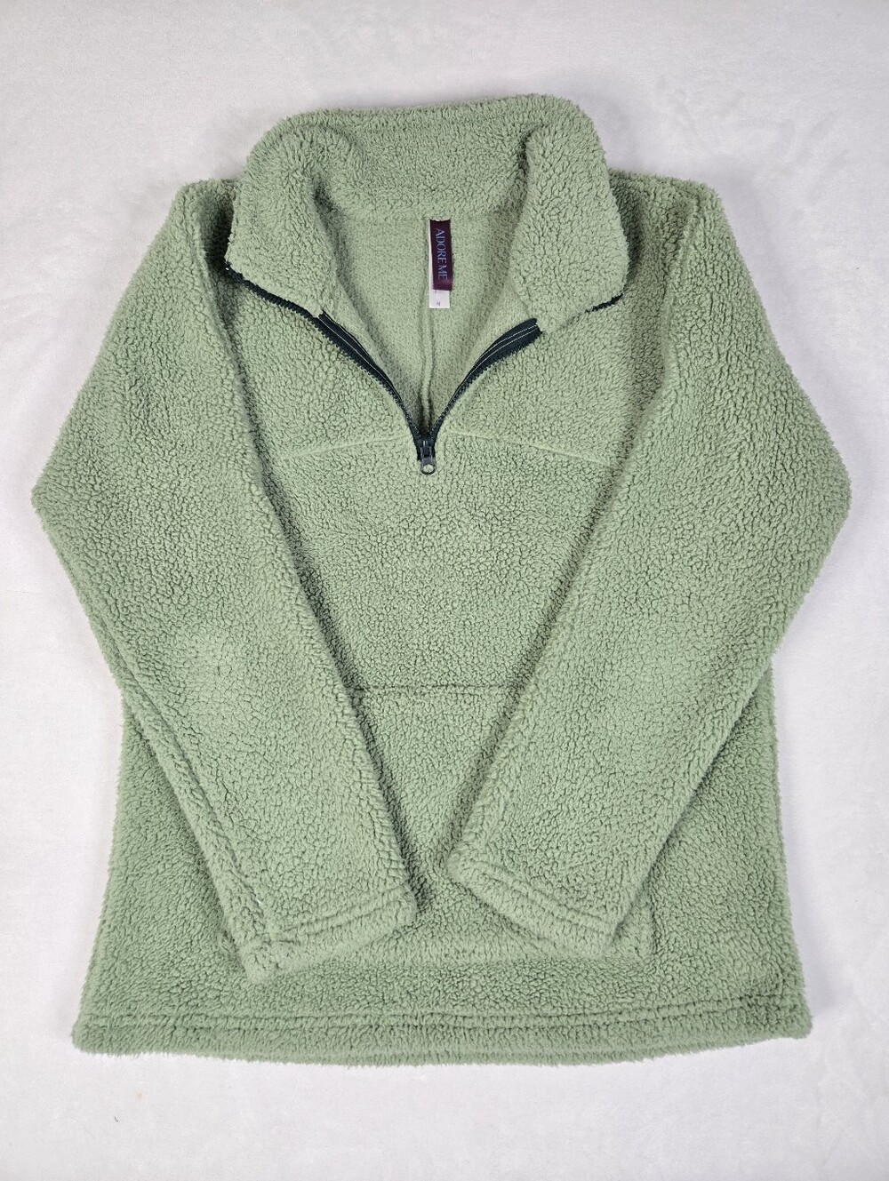 Adore Me Green Sherpa Quarter Zip Pullover Sweater